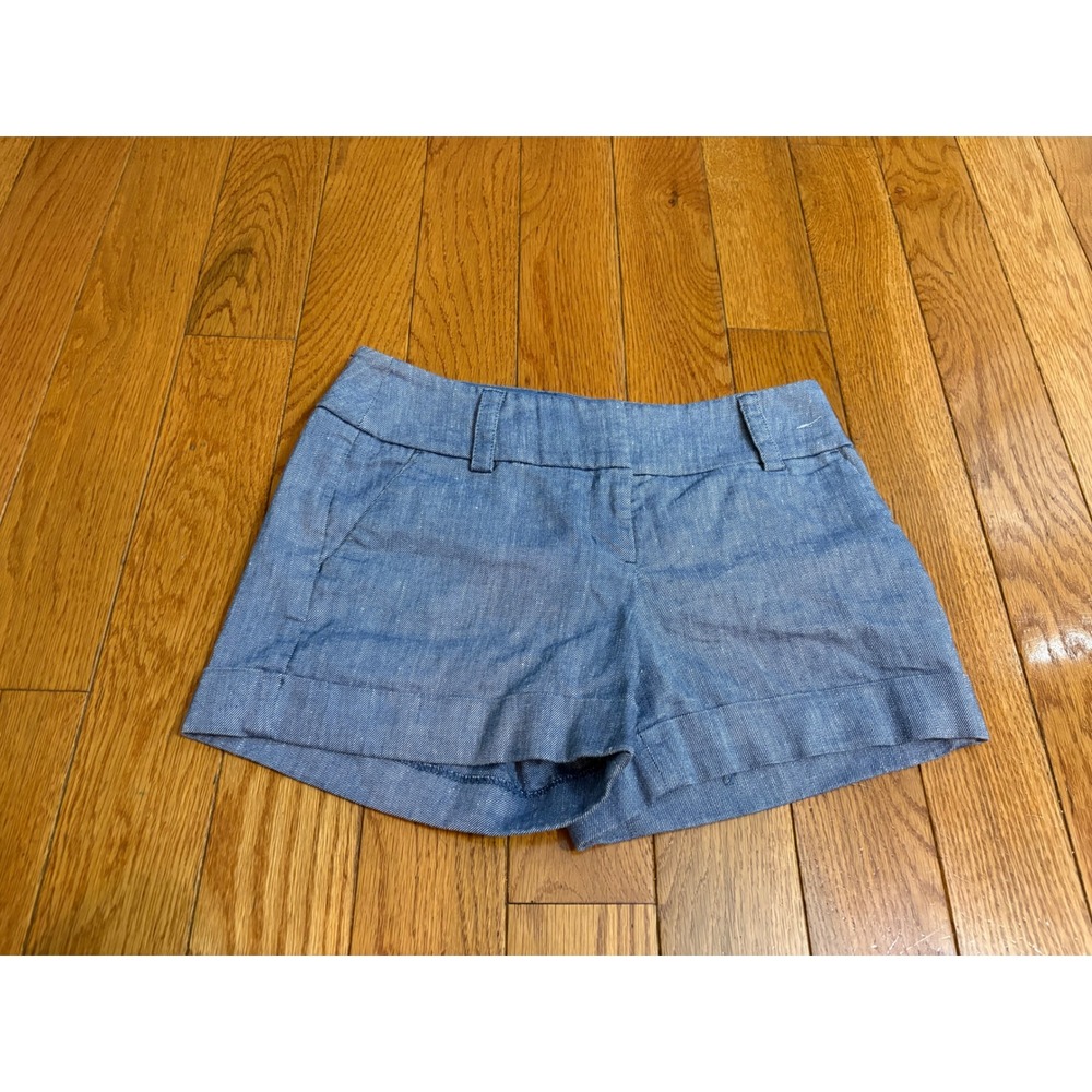 Express Womens Blue Midi Low Rise Cuffed Chambray Jean denim Shorts Size 0